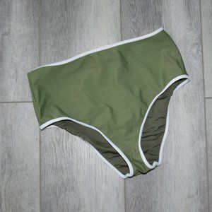 Aerie High-waisted Keyhole Back Army Green w/ White Trim Bikini Bottoms Size M